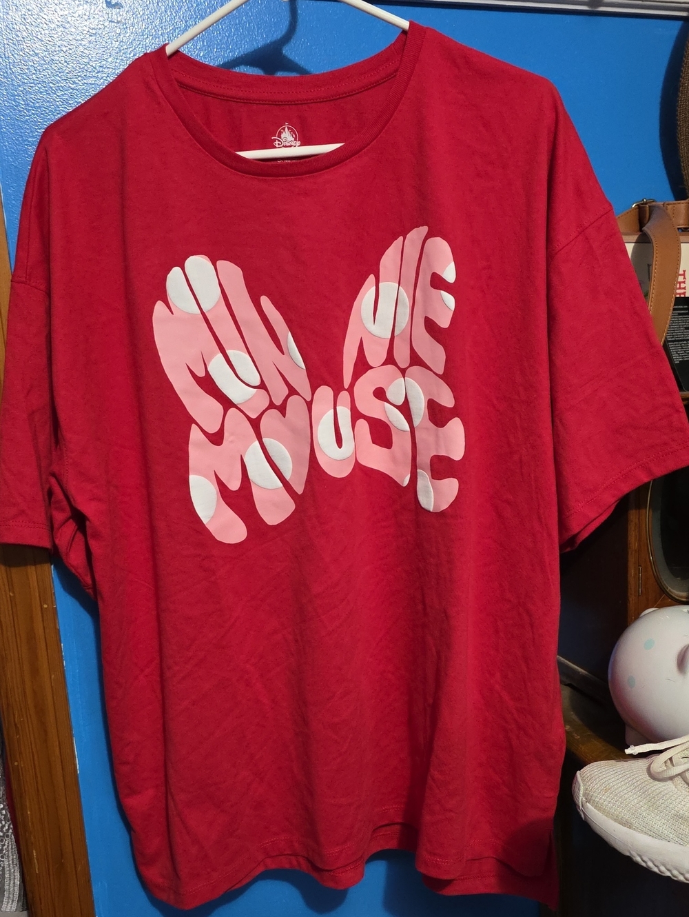 Disney Red Tee with Pink & White Minnie Mouse Butterfly Graphic